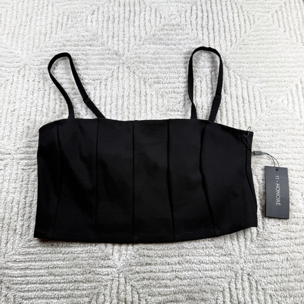11 Honore Pleated Camisole Top Women's Size 1 Black Plus Size 14-16 Cropped NWT